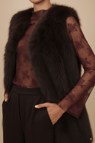 Giacca - Giacca gilet simil pelliccia - Bordeaux - vevi.it