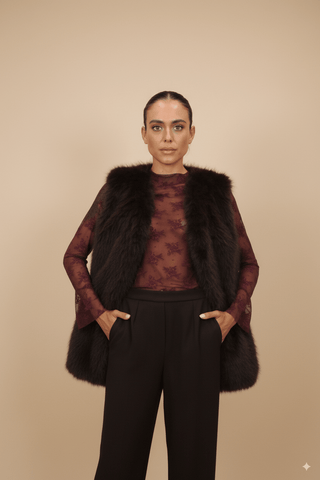 Giacca - Giacca gilet simil pelliccia - Bordeaux - vevi.it