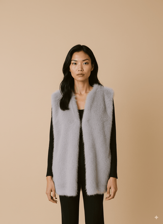 Giacca - Giacca gilet simil pelliccia - Grigio chiaro - vevi.it