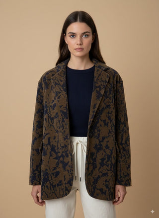 Giacca - Giacca jacquard oversize - Senape/blu - vevi.it