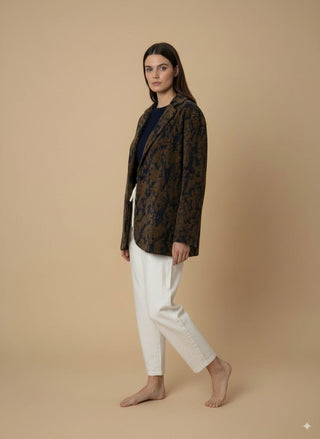 Giacca - Giacca jacquard oversize - Senape/blu - vevi.it