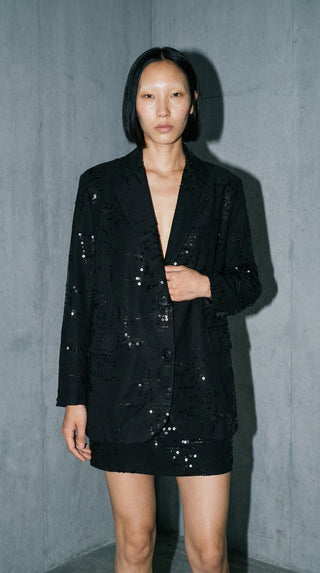 Giacca - Giacca over applicazioni paillettes - Nero - VEVI