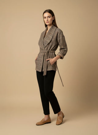 Giacca - Giacca quadretti con cintura - Cammello - VEVI