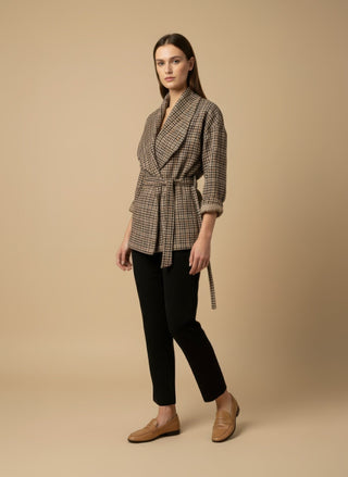 Giacca - Giacca quadretti con cintura - Cammello - VEVI