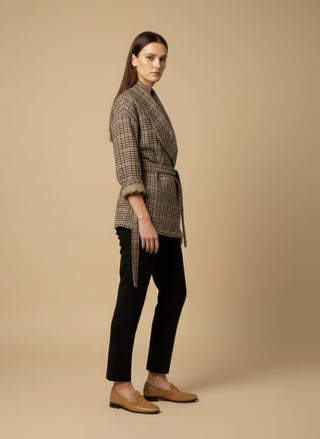 Giacca - Giacca quadretti con cintura - Cammello - VEVI