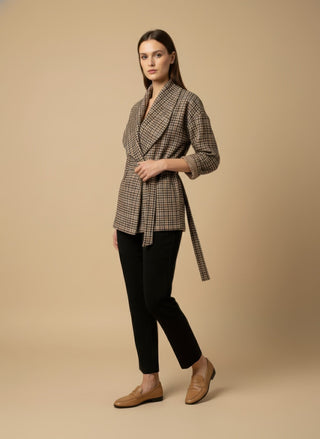 Giacca - Giacca quadretti con cintura - Cammello - VEVI