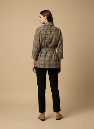 Giacca - Giacca quadretti con cintura - Cammello - VEVI