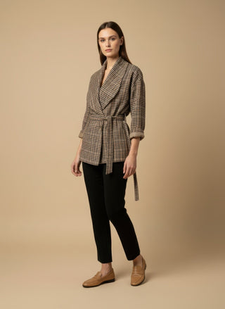 Giacca - Giacca quadretti con cintura - Cammello - VEVI