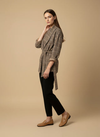 Giacca - Giacca quadretti con cintura - Cammello - VEVI