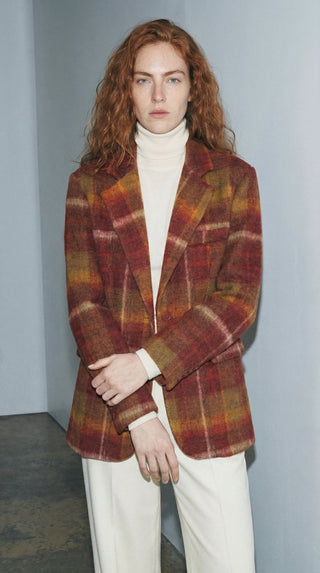 Giacca - Giacca quadri misto lana vergine - Bordeaux - VEVI