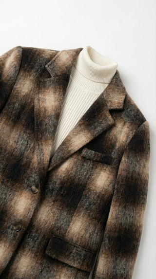 Giacca - Giacca quadri misto lana vergine - Burro - VEVI