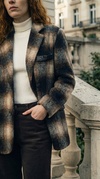 Giacca - Giacca quadri misto lana vergine - Burro - VEVI