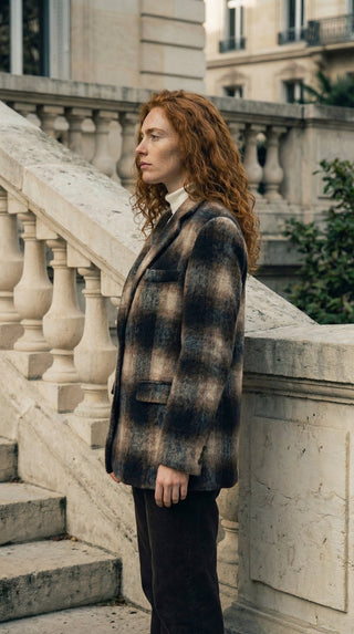 Giacca - Giacca quadri misto lana vergine - Burro - VEVI