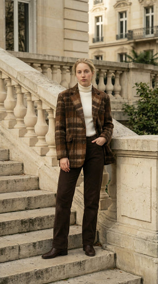 Giacca - Giacca quadri misto lana vergine - Marrone - VEVI