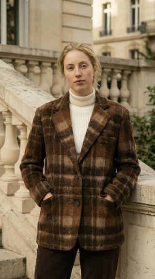 Giacca - Giacca quadri misto lana vergine - Marrone - VEVI