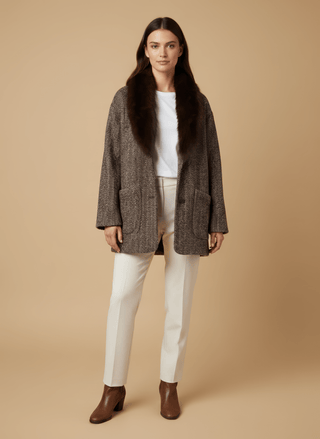 Giacca - Giacca resca collo pelliccia - Bordeaux - vevi.it