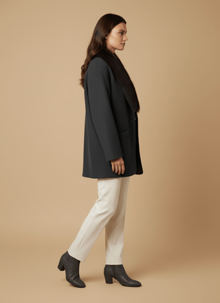 Giacca - Giacca resca collo pelliccia - Nero - vevi.it