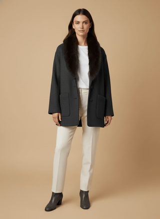 Giacca - Giacca resca collo pelliccia - Nero - vevi.it