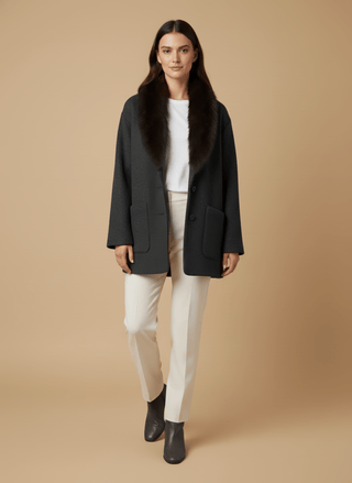 Giacca - Giacca resca collo pelliccia - Nero - vevi.it