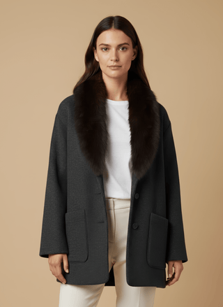 Giacca - Giacca resca collo pelliccia - Nero - vevi.it