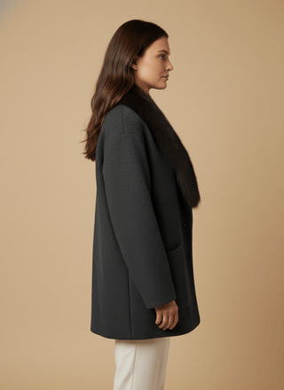 Giacca - Giacca resca collo pelliccia - Nero - vevi.it