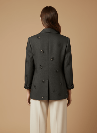 Giacca - Giacca resca ricamo paillettes - Nero/beige - vevi.it