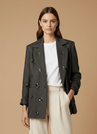 Giacca - Giacca resca ricamo paillettes - Nero/beige - vevi.it