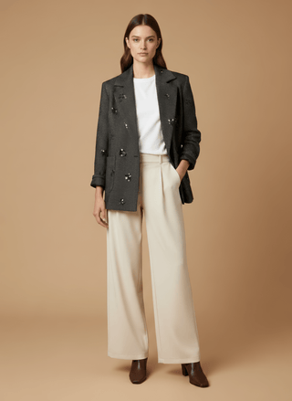 Giacca - Giacca resca ricamo paillettes - Nero/beige - vevi.it