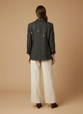 Giacca - Giacca resca ricamo paillettes - Nero/beige - vevi.it