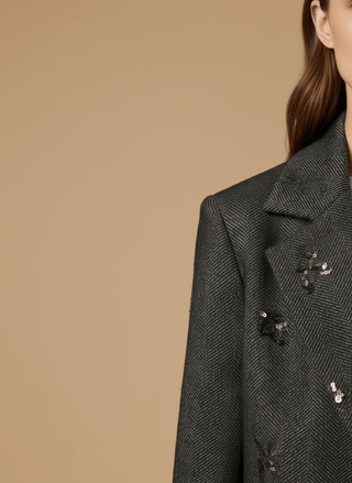 Giacca - Giacca resca ricamo paillettes - Nero/beige - vevi.it