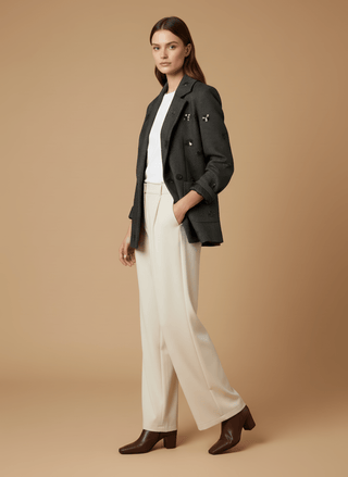 Giacca - Giacca resca ricamo paillettes - Nero/beige - vevi.it