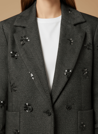 Giacca - Giacca resca ricamo paillettes - Nero/beige - vevi.it