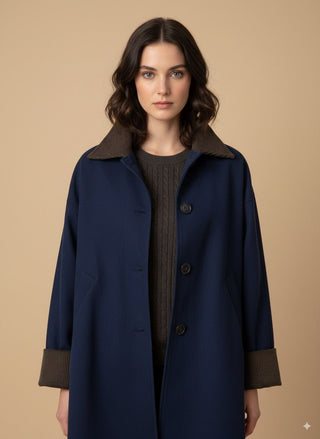 Giaccone - Giaccone dettagli velluto - Blu - vevi.it