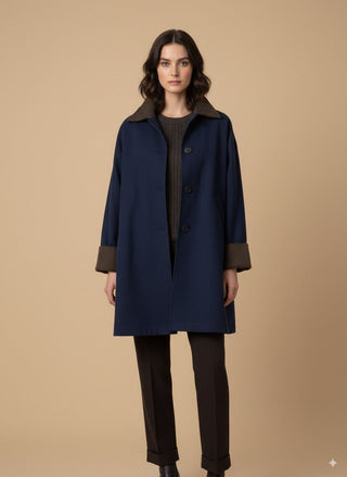 Giaccone - Giaccone dettagli velluto - Blu - vevi.it