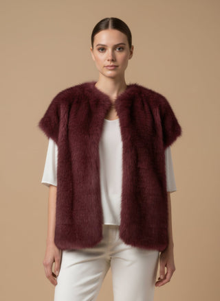 Giaccone - Giaccone gilet simil pelliccia - Bordeaux - vevi.it