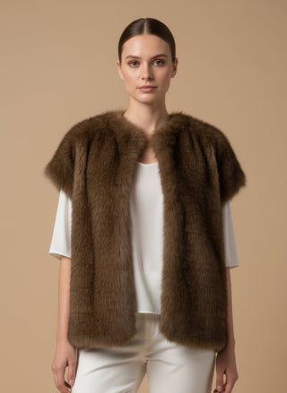 Giaccone - Giaccone gilet simil pelliccia - Cognac - vevi.it