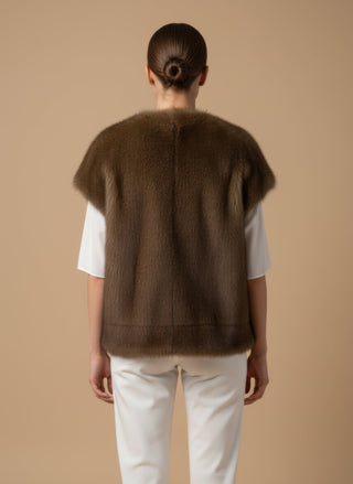 Giaccone - Giaccone gilet simil pelliccia - Cognac - vevi.it