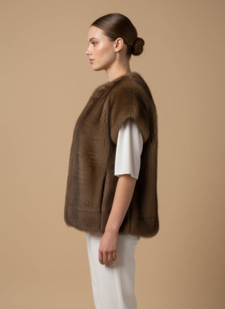 Giaccone - Giaccone gilet simil pelliccia - Cognac - vevi.it