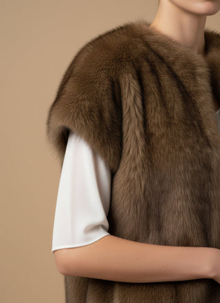 Giaccone - Giaccone gilet simil pelliccia - Cognac - vevi.it