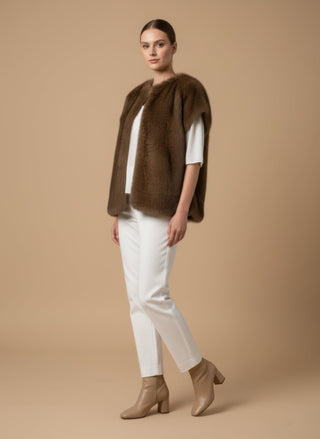 Giaccone - Giaccone gilet simil pelliccia - Cognac - vevi.it