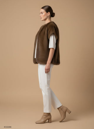Giaccone - Giaccone gilet simil pelliccia - Cognac - vevi.it