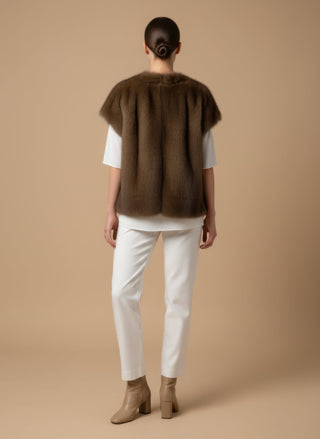 Giaccone - Giaccone gilet simil pelliccia - Cognac - vevi.it