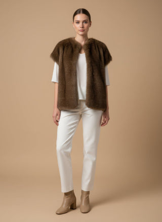 Giaccone - Giaccone gilet simil pelliccia - Cognac - vevi.it