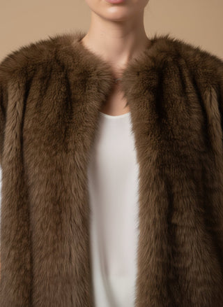Giaccone - Giaccone gilet simil pelliccia - Cognac - vevi.it