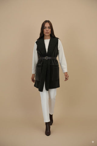 Giaccone - Giaccone gilet velluto coste cintura - Moro - vevi.it