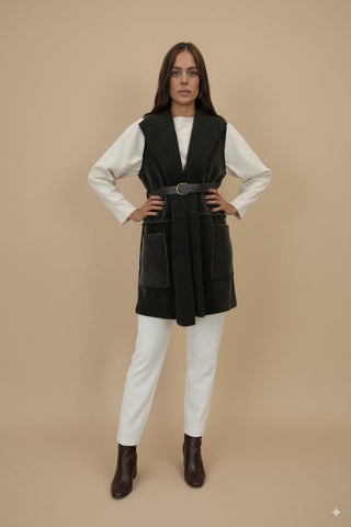 Giaccone - Giaccone gilet velluto coste cintura - Moro - vevi.it