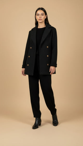 Giaccone - Giaccone lana cotta doppio petto - Nero - VEVI