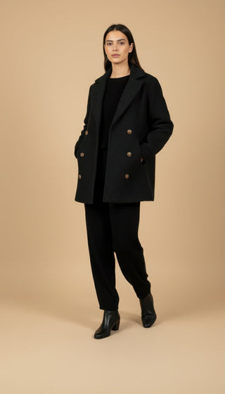 Giaccone - Giaccone lana cotta doppio petto - Nero - VEVI