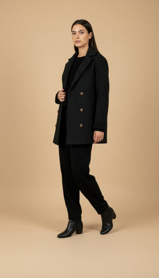 Giaccone - Giaccone lana cotta doppio petto - Nero - VEVI