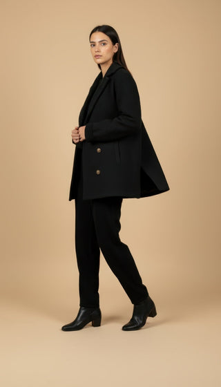 Giaccone - Giaccone lana cotta doppio petto - Nero - VEVI